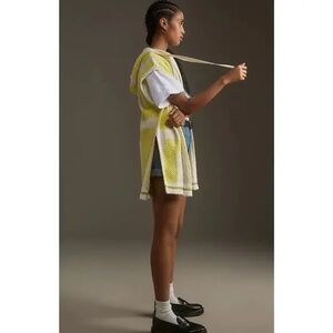 Anthropologie Yellow and White Hooded Cardigan